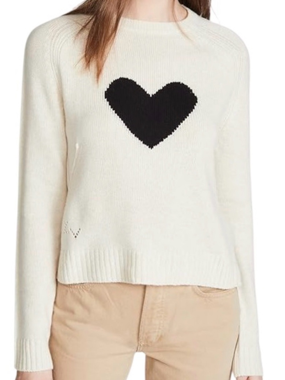 Zadig & Voltaire Lili Heart Intarsia Cashmere Cream Black Heart sweater size S